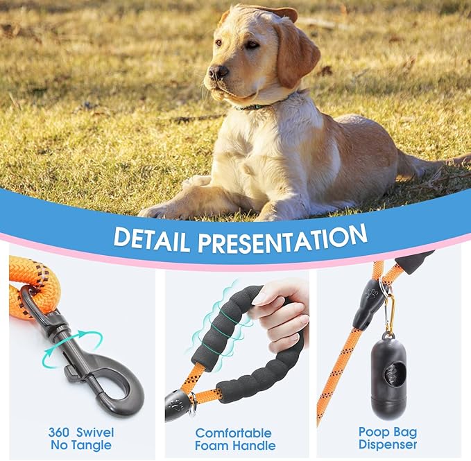 BAAPET 2/4/5/6 FT Dog Leash with Comfortable Padded Handle and Highly Reflective Threads for Small Medium and Large Dogs (6FT-1/2''