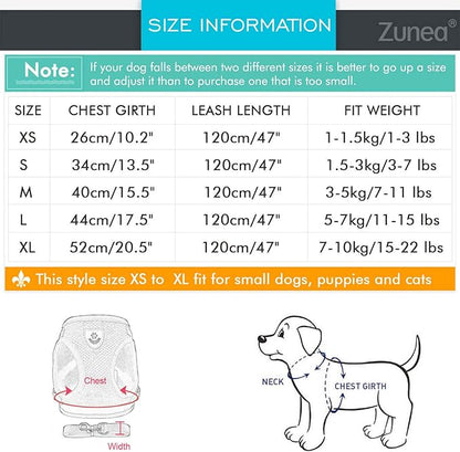 Zunea No Pull Dog Harness and Leash Set for Small Sized Dogs Adjustable Reflective Puppy Boy Girl Vest Harnesses Soft Corduroy Mesh Padded Step-in Cat Harness for Pet Chihuahua Pink XL