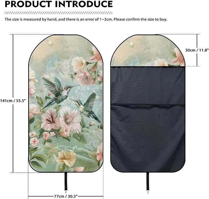 Hummingbird Floral Sweatproof Towel Car Front Seat Cover Non-Slip Bucket Seat Protector Easy to Install Universal Seat Cover for Car