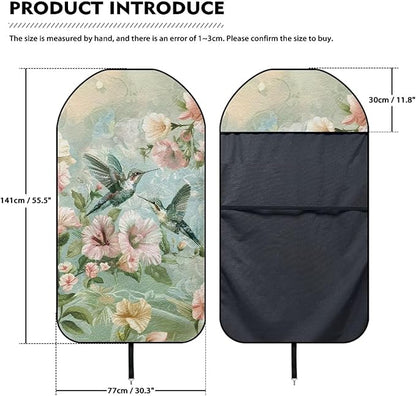 Hummingbird Floral Sweatproof Towel Car Front Seat Cover Non-Slip Bucket Seat Protector Easy to Install Universal Seat Cover for Car