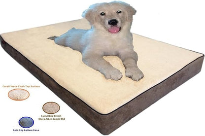 Replacement Beige Color Coral Fleece Microfiber Plush Suede Slip Resistant External Zippered Gusset Style Luxurious Comfortable Soft External Dog Pet Bed Cover (41''x27''x4'')