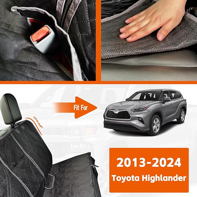 Dog Car Seat Cover Compatible with Toyota Highlander 2013-2024, Waterproof Pet Bench Seat Cover for Back Seat, 600D Heavy Duty Scratch Proof Nonslip Truck Seat Covers for Dogs