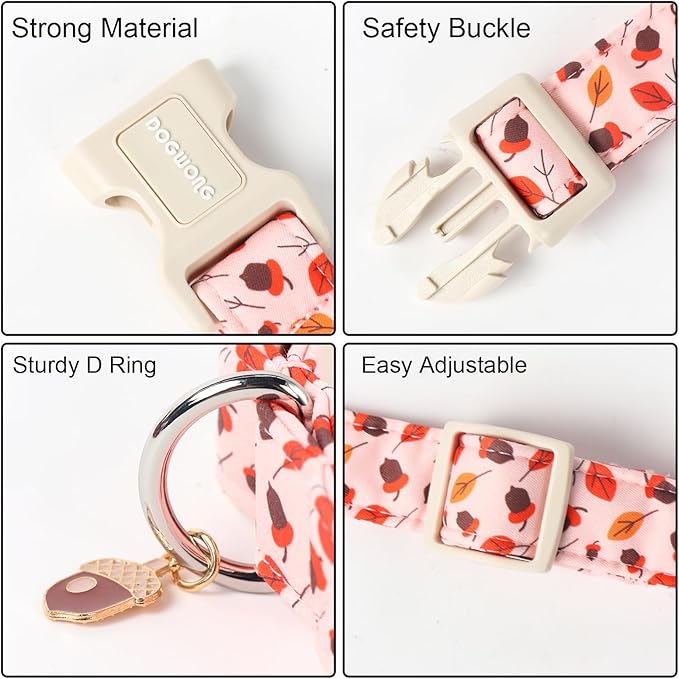DOGWONG Fall Hazelnut Maple Dog Collar- Pink Fall