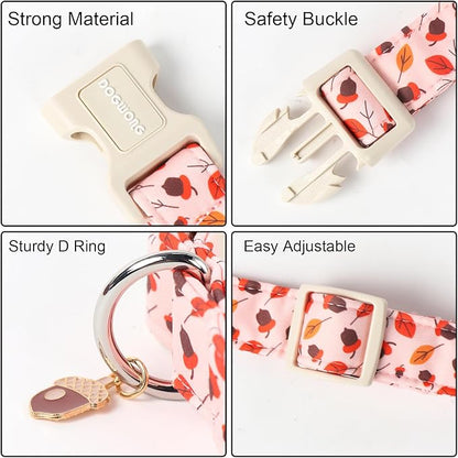 DOGWONG Fall Hazelnut Maple Dog Collar- Pink Fall