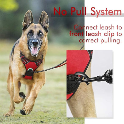 rabbitgoo Dog Harness, No-Pull Pet Harness with 2 Leash Clips, Adjustable Soft Padded Dog Vest, Reflective No-Choke Pet Oxford Vest with Easy Control Handle for Medium Dogs, Red, M