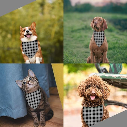 Black White Grid Dog Bandana Washable Pets Scarf Triangle Adjustable Handkerchief