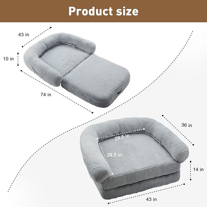 72"x43" Foldable Human Dog Bed for Adult,2 in 1 Calming Human Size Giant Dog Bed Orthopedic Dog Bed,Waterproof Dog Beds Large Sized Dog for Fits Pet Families