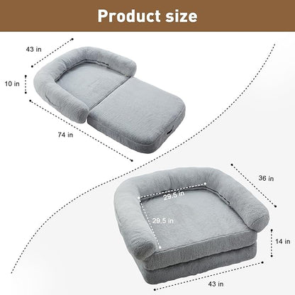 72"x43" Foldable Human Dog Bed for Adult,2 in 1 Calming Human Size Giant Dog Bed Orthopedic Dog Bed,Waterproof Dog Beds Large Sized Dog for Fits Pet Families