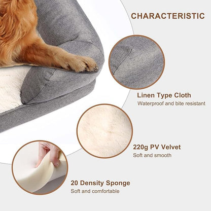 25"x20"x7" Dog Beds for Large Dogs - Orthopedic Heavy Dog Beds with Soft Bolster, Heavy Duty Chew Resistant Dog Bed with Washable Cover and Anti-Water Cover(Grey, Small)