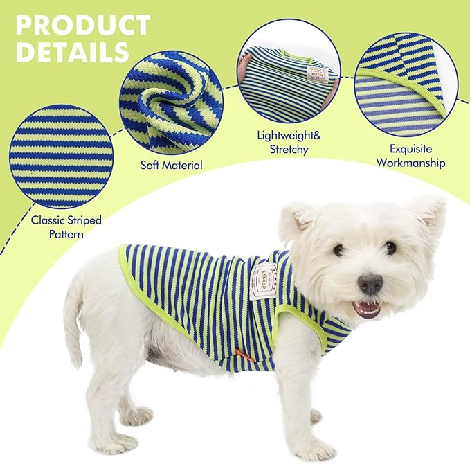 KYEESE 2Pack Dog Shirts Striped Soft Stretchy Dog T-Shirts Lightweight Dog Tank Top Sleeveless Dog Vest Breathable