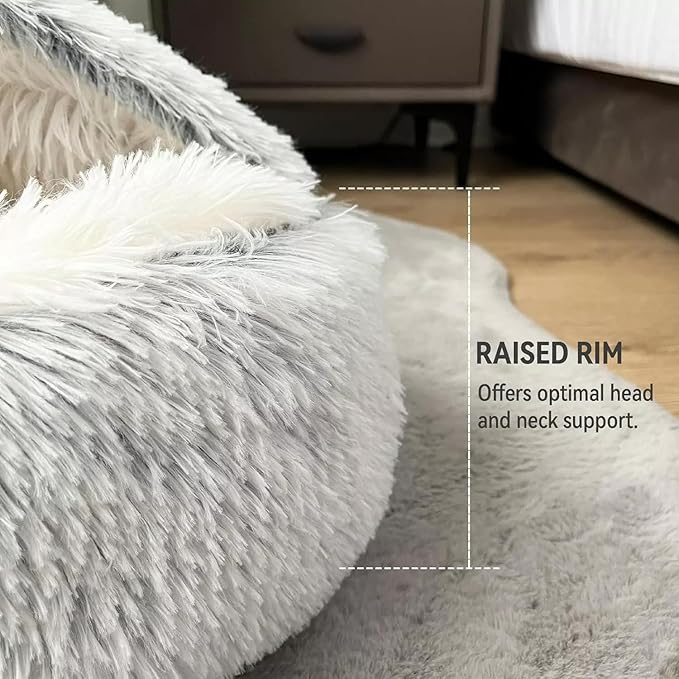 Cat Bed Round Fluffy Hooded Cat Bed Cave