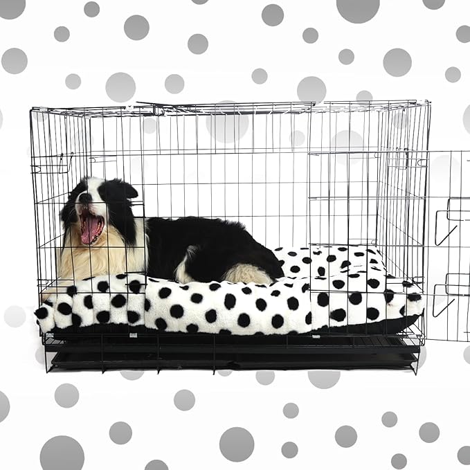 36 Inch Crate Mat Fits 40-70 lbs Medium to Large Dogs, Soft and Cozy Washable Pet Bed, 36 x 22 Dog Crate Bed, Short Hair, Anti-Slip, White with Black Dots