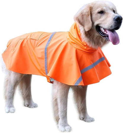 NACOCO Large Dog Raincoat Adjustable Pet Water Proof Clothes Lightweight Rain Jacket Poncho Hoodies with Strip Reflective (L