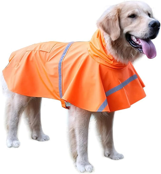 NACOCO Large Dog Raincoat Adjustable Pet Water Proof Clothes Lightweight Rain Jacket Poncho Hoodies with Strip Reflective (L