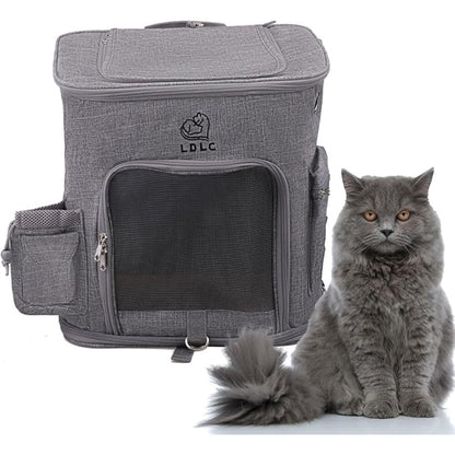 Critter Sitters Light Grey Pet Backpack for Small Dogs, Cats with Scratch Resistant Breathable Mesh Windows, Airline Carry-On Approved, Cup Holders, Pockets, Durable Transporation for Animals