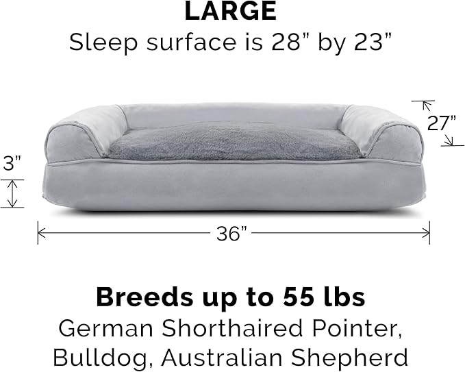 Furhaven Pillow Dog Bed for Large/Medium Dogs w/ Removable Bolsters & Washable Cover