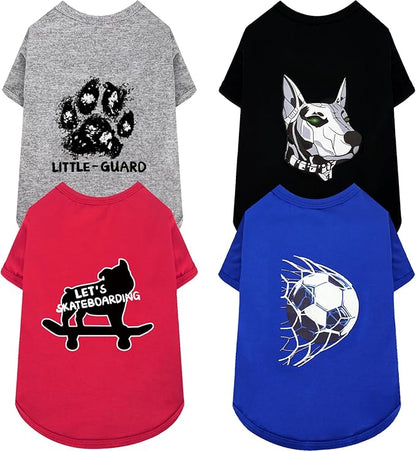 XPUDAC 4 Pack Dog Shirts Soft Boy Dog Clothes for Small Medium Dogs Lightweight Stretchy Classic Tshirt Puppy Outfit