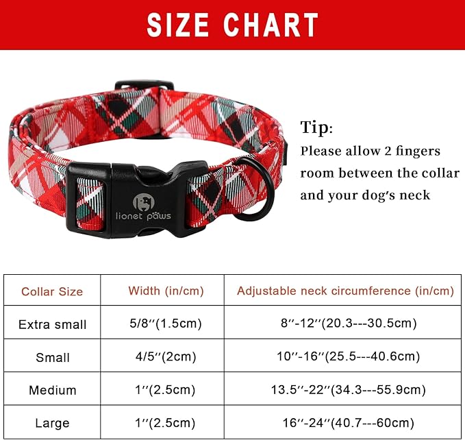 Lionet Paws Chirstmas Grid Dog Collar 13.5-22 inches