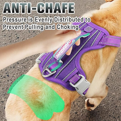BARKBAY No Pull Dog Harness Large Step in Reflective Dog Harness with Front Clip and Easy Control Handle for Walking Training Running with ID tag Pocket(Purple