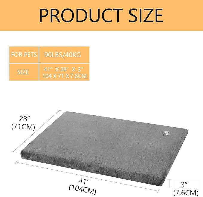 EMPSIGN Stylish Dog Bed Mat Dog Crate Pad Mattress Reversible (Cool & Warm) Grey,XL(41''''*28''''*3'''')