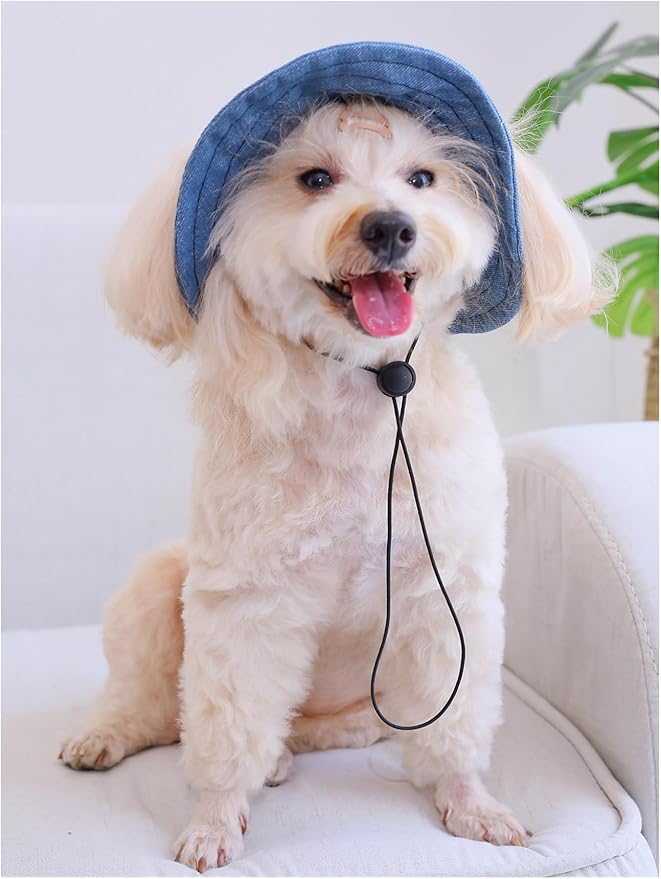 Generic Solid Dog Hat with Ear Hole Round Brim Dog Puppy Cat Sun Hat Bucket Hat Outdoor Sun Protection Pet Caps for Small Medium Cats Dogs Kitten Blue X-Large