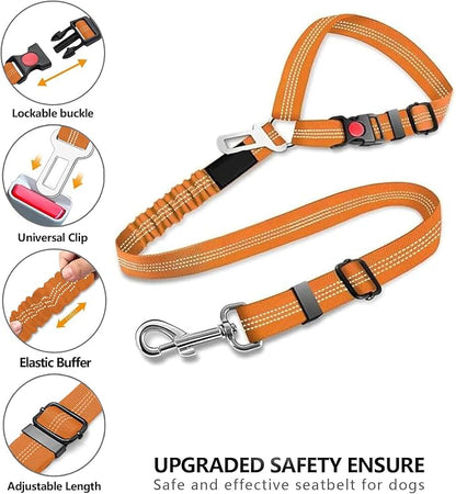 Best Dog Supplies Dog Car Seat Belt - Adjustable Buckle Design Elastic Nylon Vehicle Seatbelt Plus Durable Tangle-Free Headrest Harness - Perfect for Pets – Orange