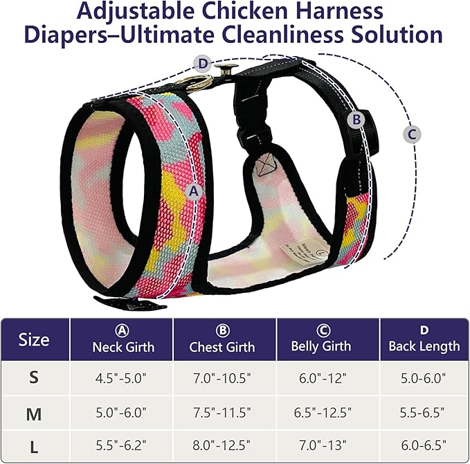 Chicken Harness Hen Camouflage Pink Size with 5.8ft Matching Leash – Adjustable, Resilient, Comfortable, Breathable (Large, Camouflage Pink)