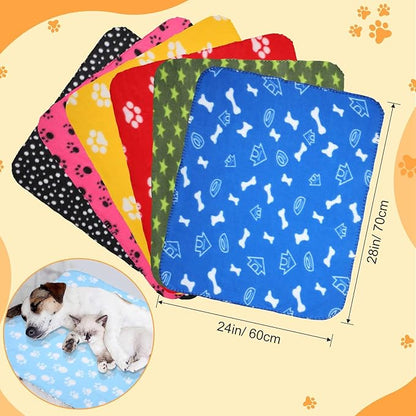 Preboun 50 Pack Puppy Blanket Bulk 24 x 28 Inch Small Soft Fleece Pets Blanket Paw Print Blanket Sleep Mat Pad Bed Cover for Kitten Dogs Cats and Other Small Animals, 25 Styles