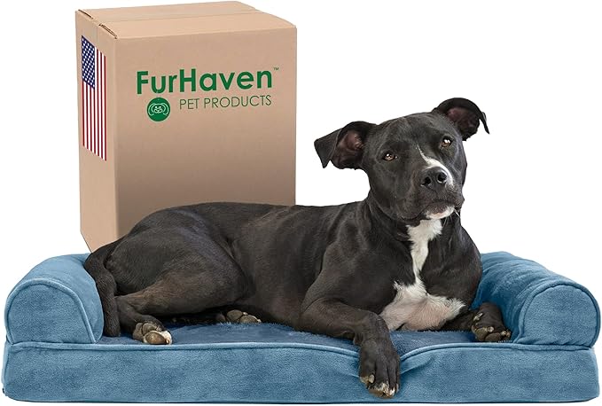 Furhaven Memory Foam Dog Bed for Medium/Small Dogs w/ Removable Bolsters & Washable Cover 35 lbs