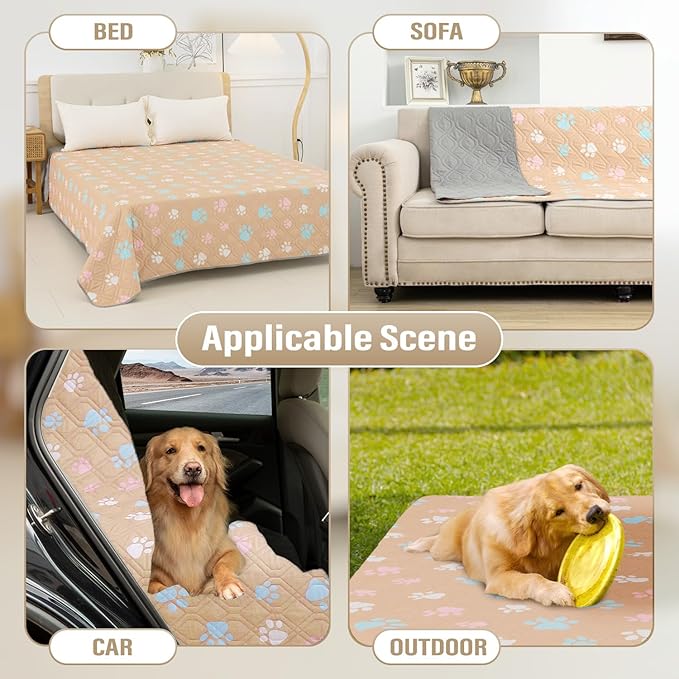 Dog Bed Cover for Pets Blankets Rug Pads for Couch Protection Waterproof Bed Covers Dog Blanket Furniture Protector Reusable Changing Pad (Yellow+Colorful Paw, 62"x82")