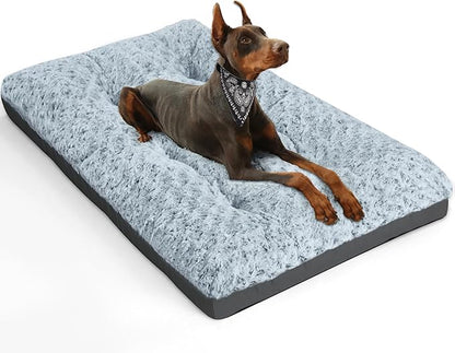 POCBLUE Deluxe Washable Dog Bed for Large Dogs Dog Crate Mat 36 Inch Comfy Fluffy Kennel Pad Anti-Slip for Dogs Up to 70 lbs 36" x 23", Grey