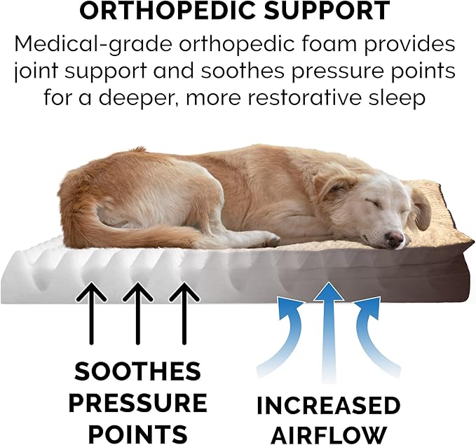 Furhaven Orthopedic Dog Bed for Large Dogs w/ Pillow Cushion Top & Removable Washable Cover 95 lbs