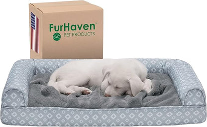 Furhaven Cozy Memory Foam Dog Bed for Medium/Small Dogs w/ Removable Bolsters & Washable Cover 35 lbs