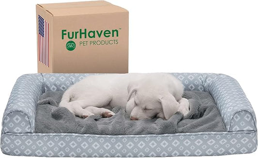 Furhaven Cozy Memory Foam Dog Bed for Medium/Small Dogs w/ Removable Bolsters & Washable Cover 35 lbs