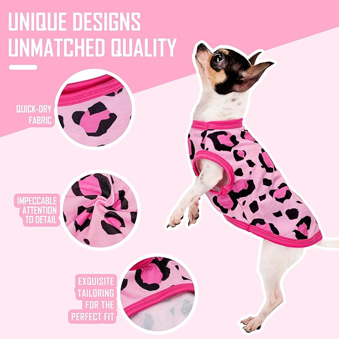 Adorable Pink Leopard Dog Shirt: Lightweight Polyester Cartoon Puppy Vest, Small Medium & Large Dog T-Shirt, Summer Pet Clothes, Cute Dog Apparel, Breathable Dog Tank Top L