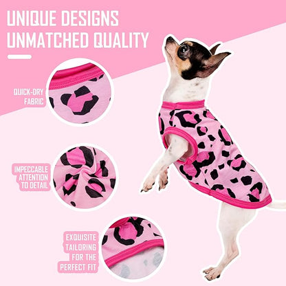 Adorable Pink Leopard Dog Shirt: Lightweight Polyester Cartoon Puppy Vest, Small Medium & Large Dog T-Shirt, Summer Pet Clothes, Cute Dog Apparel, Breathable Dog Tank Top 4XL