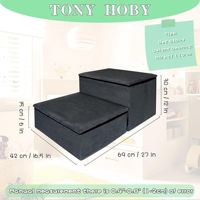 TONY HOBY Dog Stairs 2-Step Pet 2 Steps)