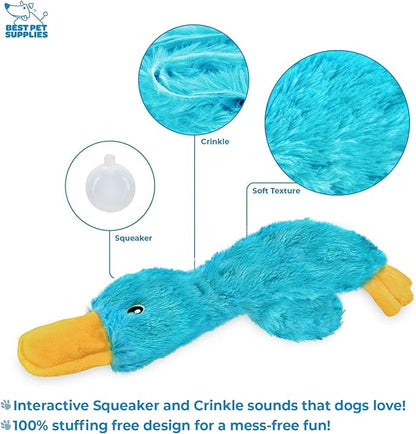 Best Pet Supplies Crinkle Dog Toy for Small, Medium, and Large Breeds, Cute No Stuffing Duck with Soft Squeaker, Fun for Indoor Puppies and Senior Pups, Plush No Mess Chew - Yellow, Purple & Turquoise