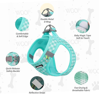 AIITLE No-Pull Pet Harness with a Leash, Plaid Comfort Padded Vest, Step in Dog Harness, Reflective Bands, Soft Breathable Pet Supplies, for Small and Medium Dogs and Cats Turquoise S