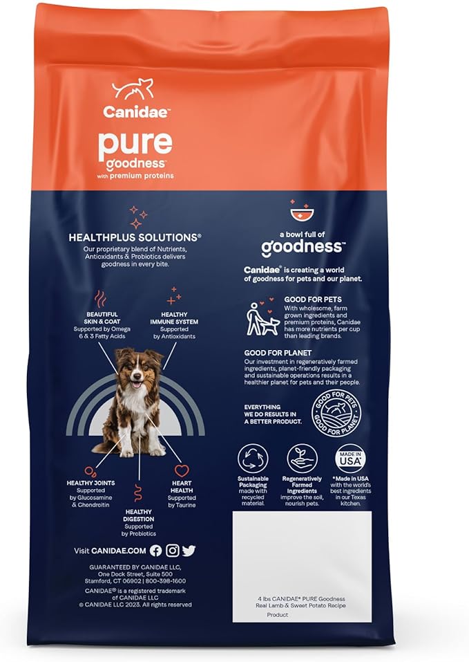 Canidae PURE Limited Ingredient Premium Adult Dry Dog Food, Lamb and Pea Recipe, 4 Pounds, Grain Free