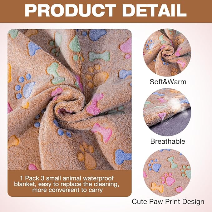 Waterproof Dog Blankets for Small Dogs 1 Pack 3 Washable (Paw-2, L-41 30in)