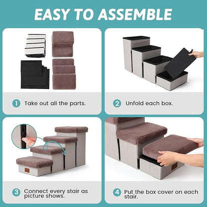 C0ZY KISS Dog Storage Stairs for Bed 21" H 39.7x13x21.2in, Brown, 5 Tiers