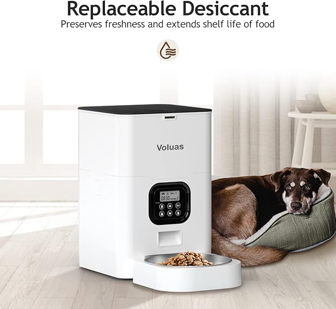 VOLUAS Automatic Cat Feeders - Timed Pet Feeder for Cats and Dogs with Dry Food Dispenser, Desiccant Bag, Programmable Portion Control, 4 Daily Meals, 10s Voice Recorder