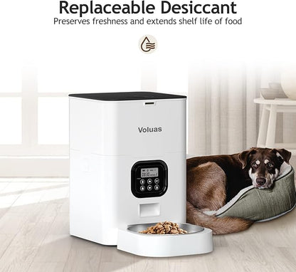 VOLUAS Automatic Cat Feeders - Timed Pet Feeder for Cats and Dogs with Dry Food Dispenser, Desiccant Bag, Programmable Portion Control, 4 Daily Meals, 10s Voice Recorder