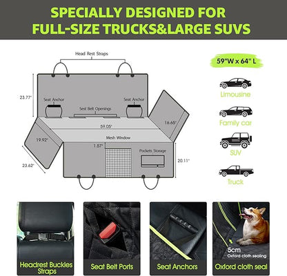 nzonpet Dog Back Seat Covers for Trucks 100% Waterproof F150- Green