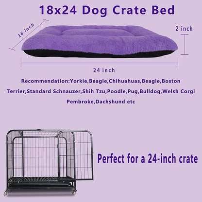 18x24 Dog Crate Bed Washable,Dog Crate Bed 24x18 Purple Fluffy Plush Calming Anti Anxiety Pet Bed for 25lb Dog,Small Dog Bed for Crate 24 Inch Luxury Faux Fur Soft Cozy Sleep with Anti-Slip Bottom