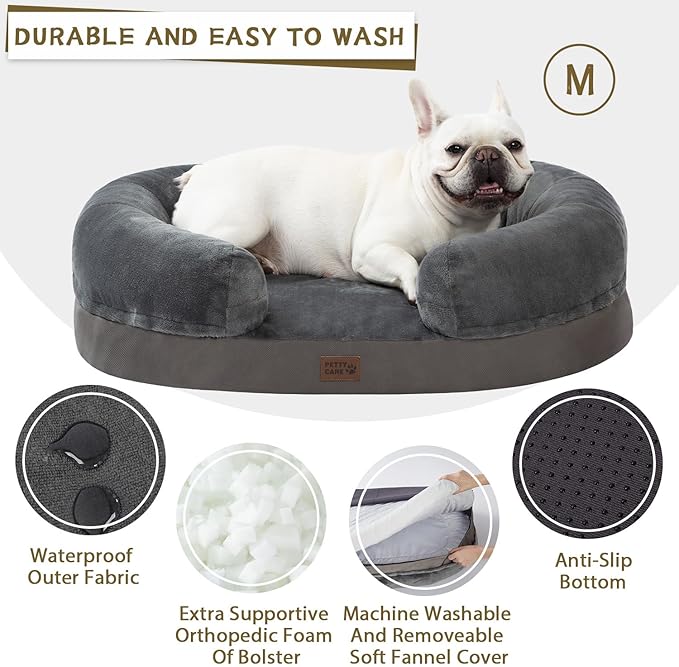 pettycare Orthopedic Dog Bed for Medium Dogs with Memory Foam 30” Dark