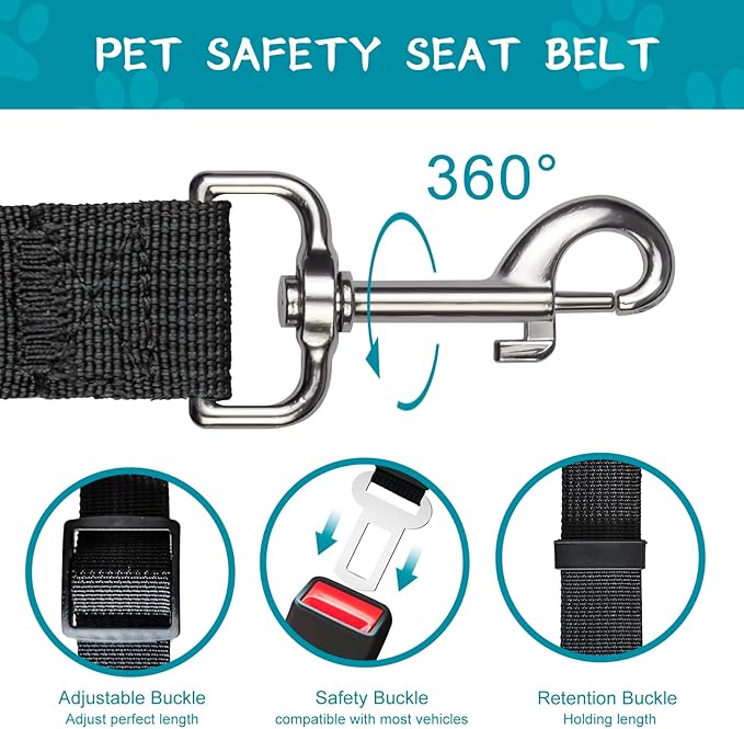 2 PCS Dog Seat Belt for Car Frskcssd Adjustable Dog Car Harness Heavy Duty Nylon Dog Safety Seat Belt Durable Pet Seat Belts for Small & Large Dogs Supports All Cars Quick & Easy Installation (Black)