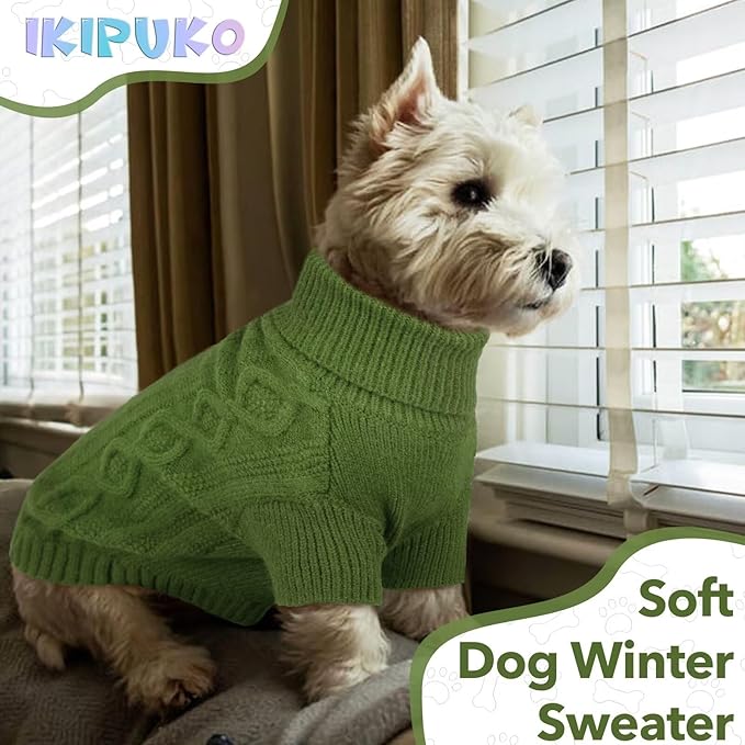 Small Dog Sweater, Fall Puppy Sweaters Boys Girls, Knit Dog Sweatershirt with Harness Hole, Halloween Sweater for Small Dogs, Thick Pullover Doggie Costumes for Toy Poodle, Yorkie, Green S