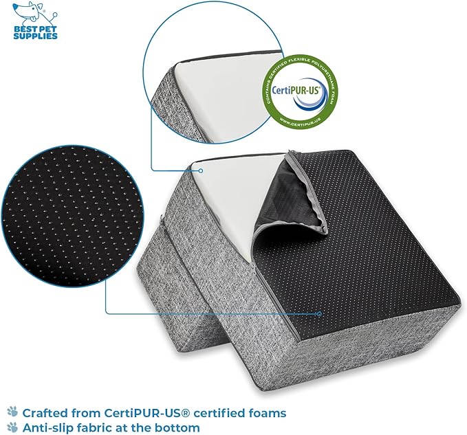 Best Pet Supplies Foldable Foam Pet Steps for Small Dogs and Cats Linen,2-Step